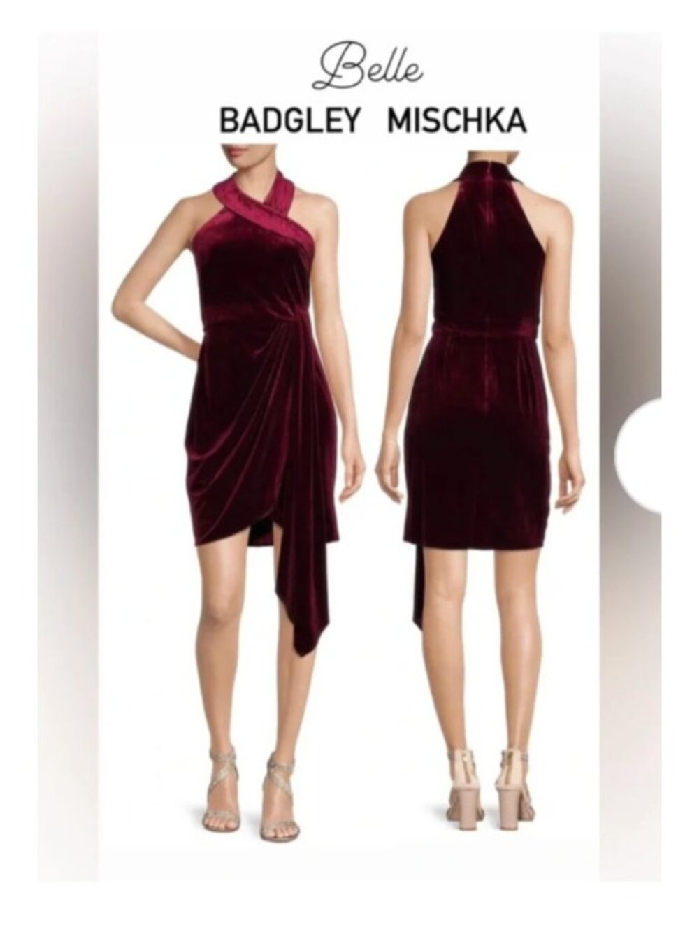 NWT Belle Badgley Mischka Burgundy Halter Velvet Dress 4 Cocktail Holiday Event